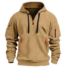 Men's Hoodie Quarter Zip Hoodie Black White Red Blue Khaki Hooded Plain Pocket Ribbed Textured Sports  Outdoor Daily Holiday Polyester Streetwear Basic Casual