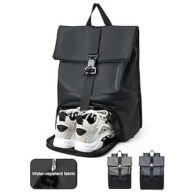 Men's Waterproof Rolltop Backpack with Shoe Compartment, Minimalist Laptop Travel Bag for Work, Gym, College and Daily Commute