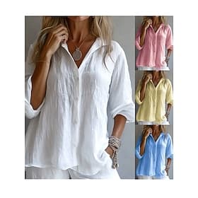 camicia da donna tinta unita semplice elegante casual manica lunga colletto camicia normale top quotidiano festa bottoni blu bianco giallo rosa estate primaver