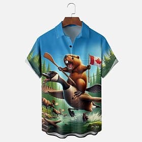 Canada Day Men's Flag Maple Leaf Beaver Shirt Summer Shirt Button Up Shirt Short Sleeve Fashion Casual Holiday Summer Spring Turndown 3D Print Collared Shirts