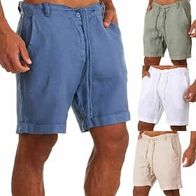 Men's Shorts Linen Shorts Summer Shorts Beach Shorts Drawstring Straight Leg Plain Breathable Knee Length Casual Daily Beach Fashion Classic Style Black White
