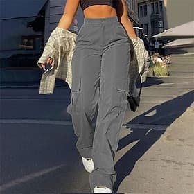 Women's Cargo Pants Pants Trousers Fashion Streetwear Full Length Natural Solid Colored Pocket Comfortable Micro-elastic Sports  Outdoor Daily Wear White Yello