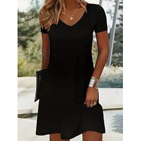 Women's Mini Dress Sundress T Shirt Dress Tee Dress A Line Dress Vacation Casual Beach Beach Going out Plain Short Sleeve V Neck Black White Summer
