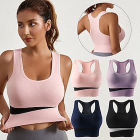 Women's Yoga Bra Sports Bra Pilates Bra Bra Top Push Up Seamless Anti-vibration Wireless Color Block Sport Activewear Black Pink Gym Zumba Running