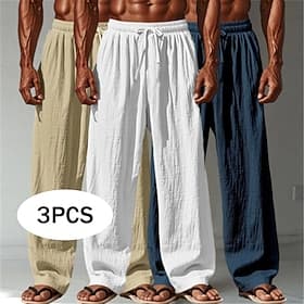 Homme Pantalons en Lin Pantalons Pantalon d'été Pantalons Amples Pantalons de Plage Cordon de serrage Taille Élastique Jambe Droite Uni Confort Respirant Longu thumbnail 7