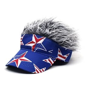 Men's Visor Hat with Spiked Wigs Fake Hair Visor Wig Men Sun Hat Baseball Cap Wig Hat Coffee Gray Polyester / Cotton Blend Print Fashion Casual Daily Independe
