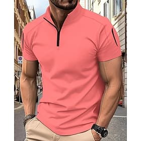 Homme Polo quart de zip Chemise de golf Occasionnel Travail Zip quart Manche Courte Basique Moderne Uni Fermeture éclair Été Coupe régulière Blanche Rose bleu