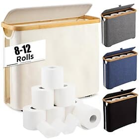 Toilet Paper Storage Basket with Lid, Bamboo Toilet Paper Storage Holder Stand Organizer for Bathroom, Toilet Paper Storage Box Container with Handle, Toilet T