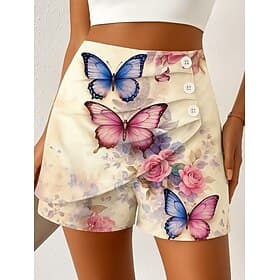 Women's Chinos Shorts Elegant Vacation Vintage Short High Waist Graphic Butterfly Abstract Layered Quick Dry Comfortable Breathable Micro-elastic Daily Outdoor