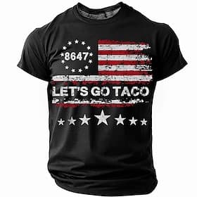 American Independence Day Men's Let's Go Taco T Shirt Short Sleeve T shirt 3D Print Crew Neck Round Neck Shirt Fashion Daily Basic Street Casual Daily Black Bl thumbnail 2