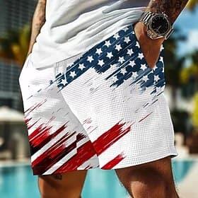 Independence Day Men's American US Flag Patriotic Fourth of July Waffle Shorts Sweat Shorts Casual Shorts Mid Waist Fashion Casual Holiday Festival Elastic Dra thumbnail 2