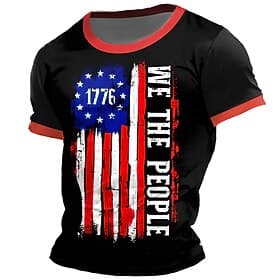 American Independence Day Men's American US Flag T Shirt Short Sleeve T shirt 3D Print Crew Neck Round Neck Shirt Fashion Daily Basic Street Casual Daily Black