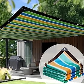 Sun Shade Net, High-Density Breathable Colorful Striped Durable Plastic Sunshade Cloth for Patio, Picnic, Carport, Garden, Porch Awning