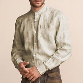 Men's Oktoberfest Shirt Lederhosen Shirt Band Collar Linen Shirt Beer Costume Long Sleeves Bavarian German Alpine Wiesn Party Beer Carnival Festival Traditiona