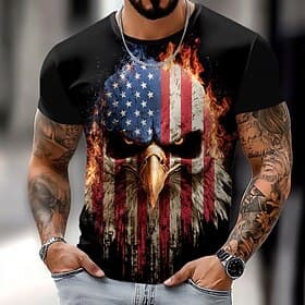 American Independence Day Men's American US Flag Eagle T Shirt Short Sleeve T shirt 3D Print Crew Neck Shirt Fashion Daily Basic Street Casual Daily Black Summ thumbnail 2