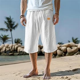 Homme Pantalon capri Shorts en Lin Shorts d'été Shorts de plage Cordon de serrage Avec Poches Taille Élastique Uni Confort Respirant Longueur mollet Plage Vaca