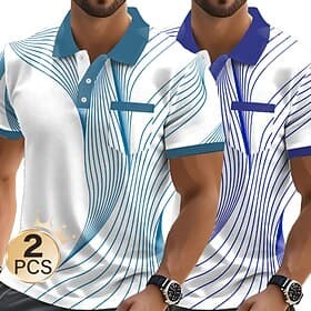 Men's Graphic Geometric Polo Short Sleeve Polo Shirts Collared Shirts Business Casual Outdoor Business Athleisure Daily Wear Pocket 3D Print Buttons Summer Lig