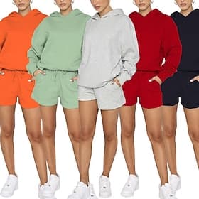Women's Tracksuit Sweat Shorts Drawstring Pocket Solid Colored Hoodie Clothing Suit Fall Light Green Red Gym Workout Sports Windproof Long Sleeve Sport Activew