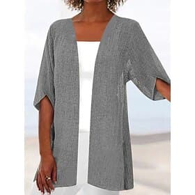 Women's Casual Jacket Comfortable Breathable Oversized Casual Plain Casual Daily Wear Open Front Regular Collarless Regular Fit Half Sleeve Outerwear Black Whi