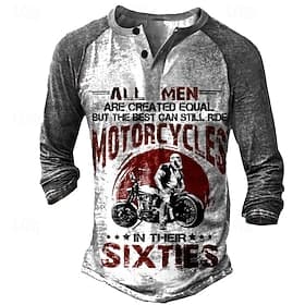 Herren T Shirt Henley Shirt Grafik-Drucke Motorräder Henley Gelb Blau Khaki Grau Outdoor Casual Langarm Button-Down Bedruckt Bekleidung Stilvoll Leicht Vintage