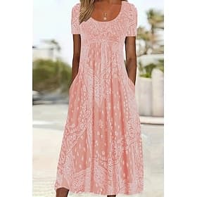 Women's Casual Dress Floral Dress Fashion Daily Regular Fit Floral Short Sleeve Long Dress Maxi Dress Crew Neck Pink Red Blue Grey Fall thumbnail 2