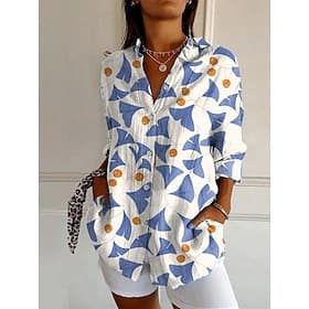 Women's Shirt Buttons Print Floral Graphic Active Daily Stylish Long Sleeve Shirt Collar Regular Tops Daily Holiday Blue White Red Navy Blue Spring Fall