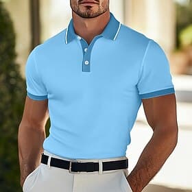 Men's Plain Golf Shirt Short Sleeve Polo Shirts Lapel Casual Business Holiday Summer Blue White Red