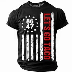 American Independence Day Men's Let's Go Taco T Shirt Short Sleeve T shirt 3D Print Crew Neck Shirt Fashion Daily Basic Street Casual Daily Black Blue Green Su