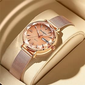 Mother's Day Gift for Women Watch Rose Gold Stainless Steel Mesh Japan Quartz Movement Simple Waterproof Luminous Ladies watch