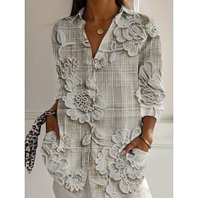 Women's Shirt Buttons Print Floral Active Daily Stylish Long Sleeve Shirt Collar Regular Tops Daily Holiday Apricot Spring Fall