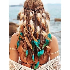 Boho-Federhaar-Stirnband für Damen – verstellbarer Festival-Kopfschmuck mit natürlichen Federn und Perlen für Strand, Partys und Outfits im Bohème-Stil