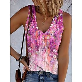 Women's Camisole Tank Top Print Floral Graphic Vintage Stylish Ethnic Sleeveless Sleeveless V Neck Regular Tops Daily Blue Purple Green Summer Spring