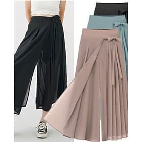 Women's Wide Leg Slacks Streetwear Casual Full Length Natural Plain Pleated Elastic Waist Outdoor Comfortable Outdoor Street Holiday Black Pink Blue Fall Regul