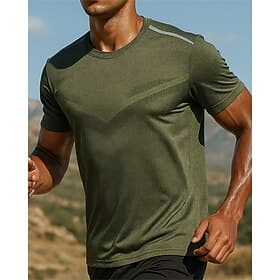 Men's Solid Colored Running T-Shirt Running Top Summer Spring Short Sleeve Quick Dry Lightweight Elastic Breathable Tennis Golf Running Dark Grey Army Green Na