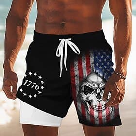 Independence Day Men's 4th of July U.S. 250th Anniversary US Flag Patriotic Lined Shorts 2 in 1 Board Shorts Swim Trunks Mid Waist Holiday Side Pockets With Co thumbnail 3