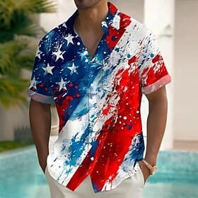 Independence Day Men's American US Flag Patriotic Fourth of July Shirt Summer Shirt Button Up Shirt Short Sleeve Fashion Casual Holiday Summer Spring Turndown thumbnail 2