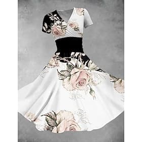 Dames Halflange jurk A lijn jurk Zomerjurk Fit And Flare-jurk Feest Casual Dagelijks Feestdagen Normale pasvorm Bloemig Grafisch Korte mouw V-hals Zwart Wit Or