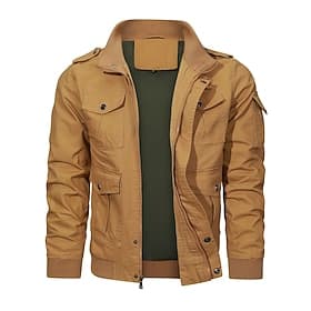 Homme Veste de camionneur Veste Cargo Veste Décontractée Vacances Quotidien Avec Poches Printemps Automne Uni Mode Classique Col montant Régulier Noir Kaki Ver