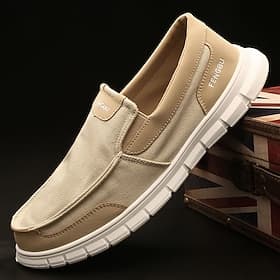 Mocassini slip-on da uomo in tela color cachi, leggeri, suola flessibile, design traspirante, per l'uso casual in ufficio, per passeggiate quotidiane e viaggi.