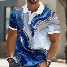 Men's Marble Polo Short Sleeve Polo Shirts Collared Shirts Casual Athleisure Buttons Summer Blue Yellow Purple