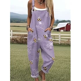 Women's Overall Active Graphic Sleeveless Wide Leg Drawstring Vacation Street Loose Fit Yellow Purple Green Summer