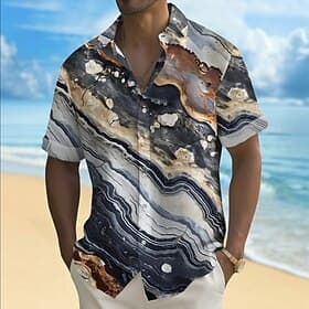 Men's Geometric Marble Abstract Art Shirt Summer Shirt Button Up Shirt Short Sleeve Fashion Casual Outdoor Vacation Dailywear Summer Spring Turndown 3D Print C thumbnail 2