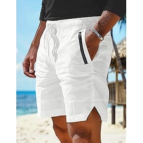Men's Shorts Linen Shorts Summer Shorts Beach Shorts Drawstring Pocket Elastic Waist Plain Comfort Breathable Short Casual Daily Holiday Fashion Classic Style