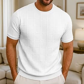 Men's Waffle Tee T Shirt Tee Short Sleeve Shirt Short Sleeve Crew Neck Summer All Seasons Plain Fashion Designer Basic Jacquard Casual Vacation Street White To