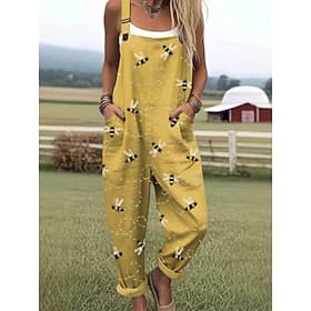 Damen Normal Overall Aktiv Blumen Ärmellos Rundhals Tasche Druck Täglich Urlaub Normale Passform Blau Gelb Rosa Sommer