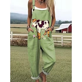 Women's Dungarees Active Floral Sleeveless Drawstring with Pocket Daily Vacation Loose Fit Blue Royal Blue Green Summer