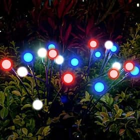 2 Pcs Patriotic 12 Heads Outdoor Solar Firefly Lights Waterproof for 4th of July Independence Day 250th Anniversary Memorial Day Garden Lawn Path Party Patriot