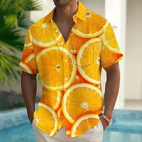 Men's Fruit Orange Summer Hawaiian Shirt Button Up Shirt Aloha Shirt Short Sleeve Hawaiian Holiday Beach Wear Summer Spring Turndown 3D Print Collared Shirts F