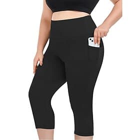 Women's pilates leggings Capri Leggings sport pants Pocket Lightweight Pilates Gym Running Capri Leggings Solid Color Dark Grey Black Army Green Plus Size Spor