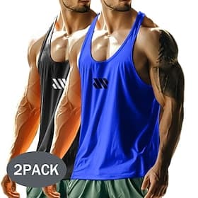 2 Piece Men's Tank Top Vest Sleeveless Shirt Gym Muscle Tee Sleeveless U Neck Scoop Neck Summer Plain Fashion Sporty Classic Multi-pack Casual Sports Fitness R